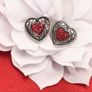 🌼 Red Rhinestone Silver Designer Style Swirl Post Stud Earrings